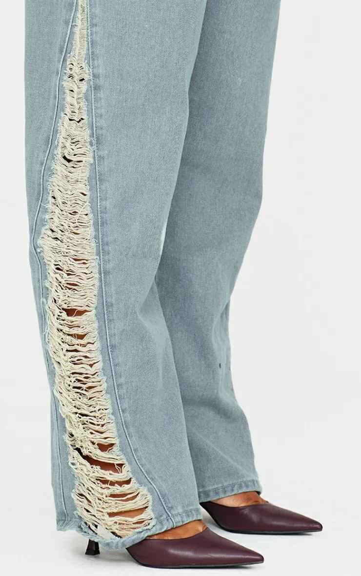 Plus Extreme Fraying Detail Wide Leg Denim Jeans-PrettyLittleThing Online