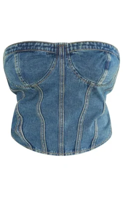 Best PrettyLittleThing Plus Seam Detail Denim Corset Vintage Wash