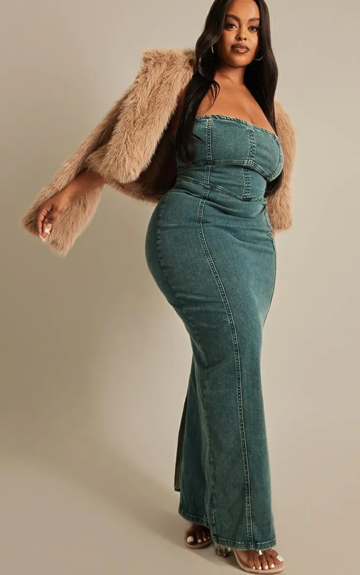 Plus Seam Detail Denim Maxi Dress-PrettyLittleThing Outlet