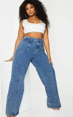 Plus Vintage Wash Seam Front Wide Leg Jeans