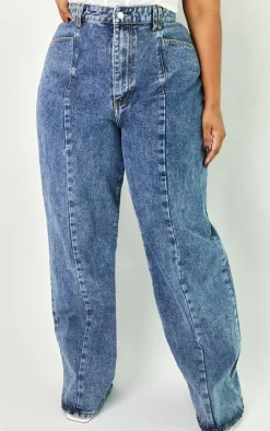 Plus Vintage Wash Seam Front Wide Leg Jeans