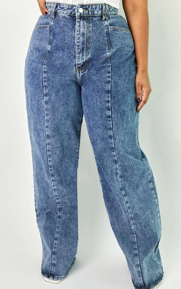Plus Vintage Wash Seam Front Wide Leg Jeans