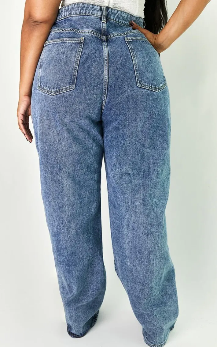 Plus Vintage Wash Seam Front Wide Leg Jeans