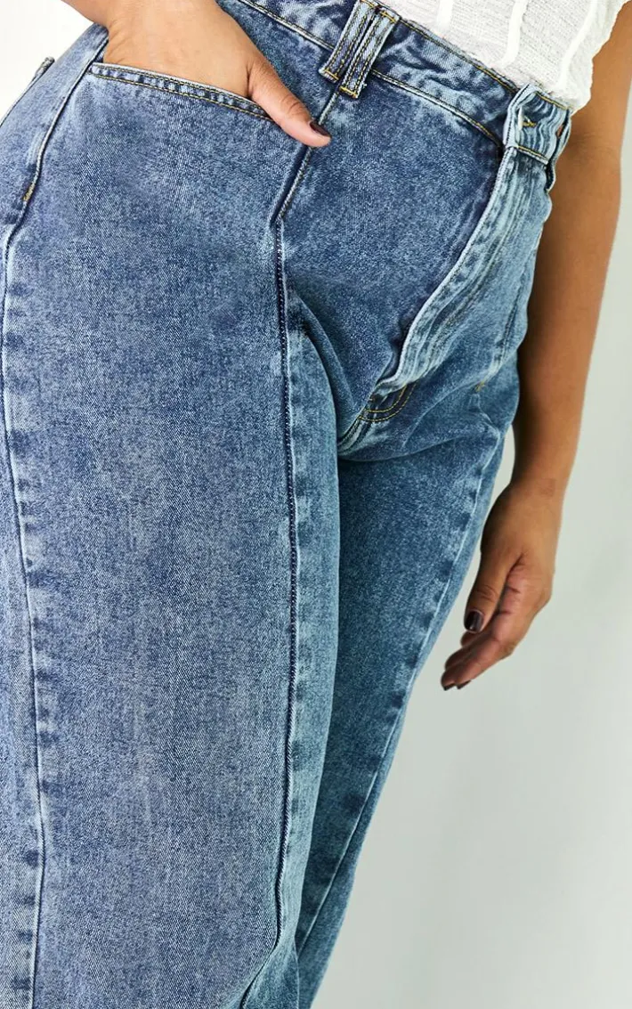 Plus Vintage Wash Seam Front Wide Leg Jeans