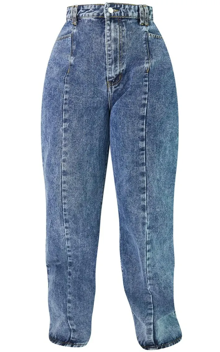 Plus Vintage Wash Seam Front Wide Leg Jeans