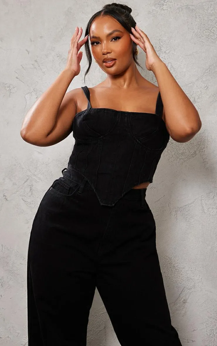 PrettyLittleThing Corsets*Plus Acid Wash Denim Corset
