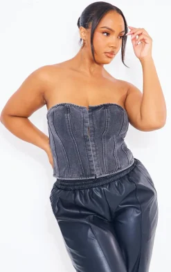 PrettyLittleThing Corsets*Plus Hook And Eye Bandeau Denim Corset