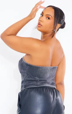 PrettyLittleThing Corsets*Plus Hook And Eye Bandeau Denim Corset