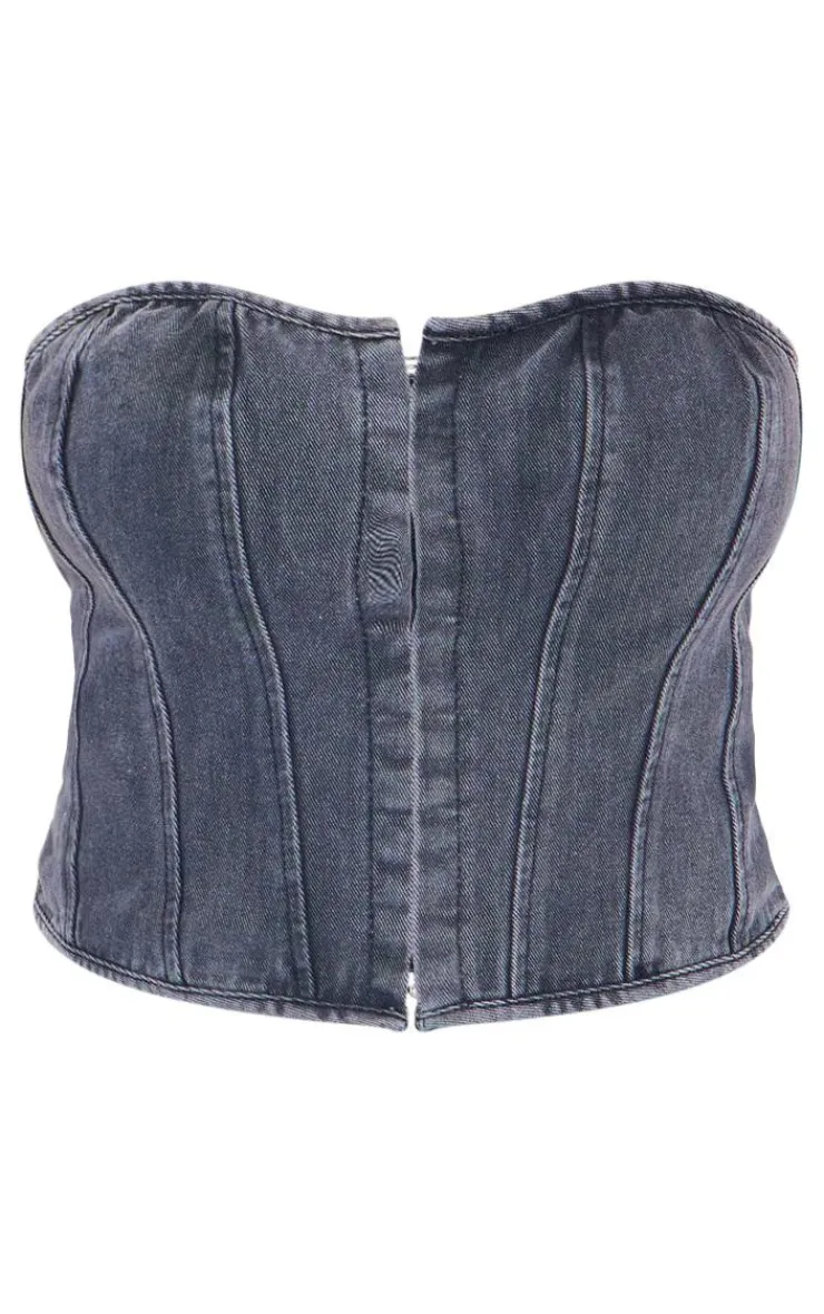 PrettyLittleThing Corsets*Plus Hook And Eye Bandeau Denim Corset