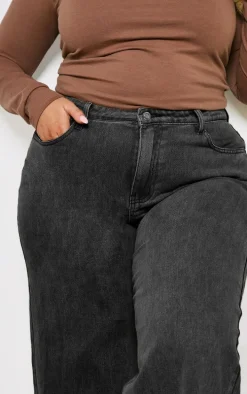 Plus Washed Black Low Rise Washed Boyfriend Jeans