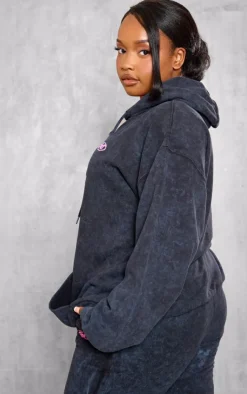 PrettyLittleThing Black Sweatsuits*Plus Plt Graphic Acid Wash Puff Printed Hoodie