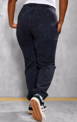 PrettyLittleThing Black Sweatsuits*Plus Plt Graphic Acid Wash Puff Printed Sweatpants
