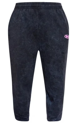 PrettyLittleThing Black Sweatsuits*Plus Plt Graphic Acid Wash Puff Printed Sweatpants