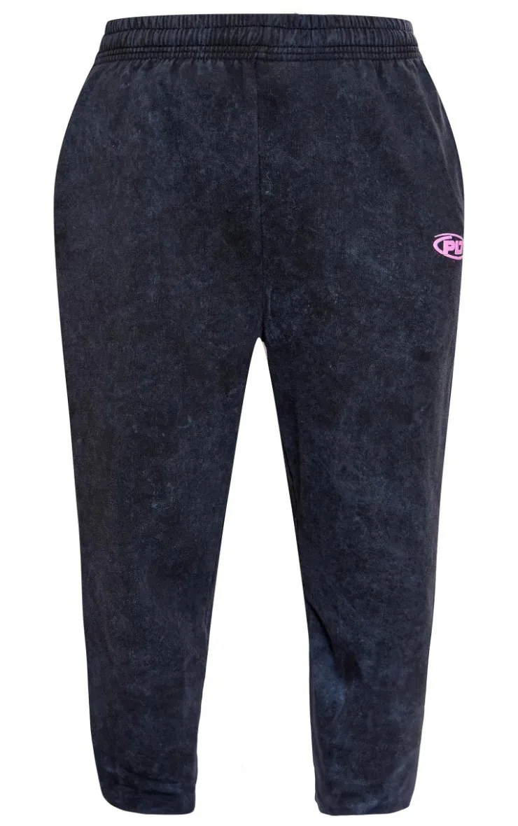 PrettyLittleThing Black Sweatsuits*Plus Plt Graphic Acid Wash Puff Printed Sweatpants