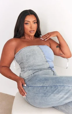 PrettyLittleThing Corsets*Plus Contrast Stretch Denim Corset Top
