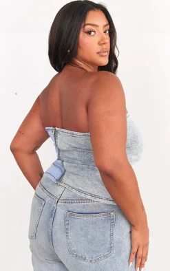 PrettyLittleThing Corsets*Plus Contrast Stretch Denim Corset Top