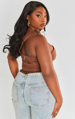 PrettyLittleThing Corsets*Plus Overdyed Buckle Denim Corset Top