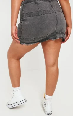 Plus Washed Grey Contrast Waistband Denim Skirt