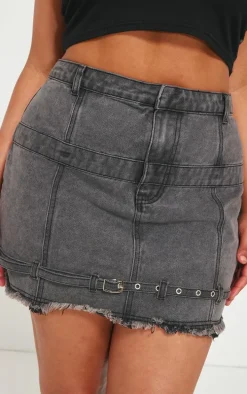 Plus Washed Grey Contrast Waistband Denim Skirt