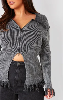 PrettyLittleThing Sweaters*Plus Distressed Knit Split Hem Sweater