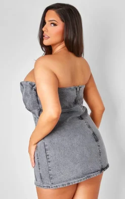 Plus Seam Fold Over Bust Detail Denim Dress-PrettyLittleThing Online