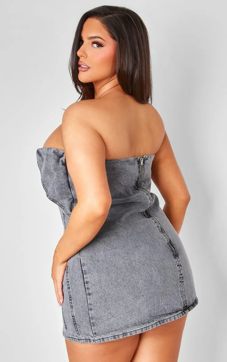 Plus Seam Fold Over Bust Detail Denim Dress-PrettyLittleThing Online
