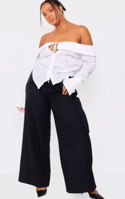 PrettyLittleThing Shirts*Plus Bardot Fitted Shirt Style Top