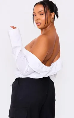 PrettyLittleThing Shirts*Plus Bardot Fitted Shirt Style Top