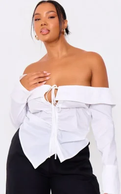 PrettyLittleThing Shirts*Plus Bardot Fitted Shirt Style Top
