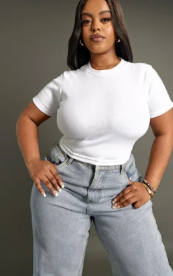 PrettyLittleThing T-Shirts*Plus Basic Rib Short Sleeve Crop Top