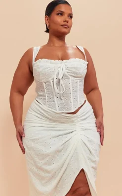 New PrettyLittleThing Plus Broderie Structured Corset Top White
