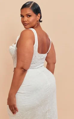 New PrettyLittleThing Plus Broderie Structured Corset Top White