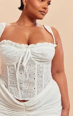 New PrettyLittleThing Plus Broderie Structured Corset Top White
