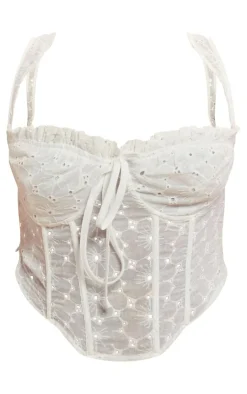 New PrettyLittleThing Plus Broderie Structured Corset Top White