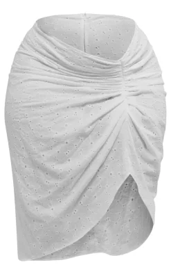 New PrettyLittleThing Plus Broiderie Split Led Midi Skirt White