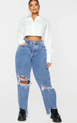 PrettyLittleThing Shirts*Plus Cotton Oversized Crop Shirt