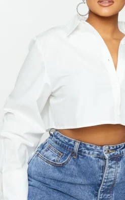 PrettyLittleThing Shirts*Plus Cotton Oversized Crop Shirt