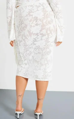 Clearance PrettyLittleThing Plus Devore Drape Ruched Midi Skirt White
