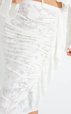 Clearance PrettyLittleThing Plus Devore Drape Ruched Midi Skirt White