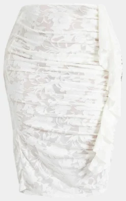 Clearance PrettyLittleThing Plus Devore Drape Ruched Midi Skirt White