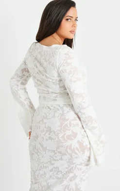 Sale PrettyLittleThing Plus Devore Frilled Tie Crop Top White