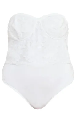 PrettyLittleThing Plus Eyelash Detail Bandeau Bodysuit White