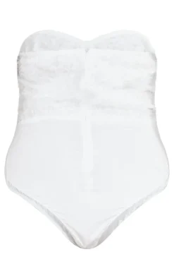 PrettyLittleThing Plus Eyelash Detail Bandeau Bodysuit White