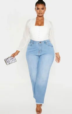 PrettyLittleThing Corsets*Plus Eyelet Detail Mesh Sleeve Bodysuit