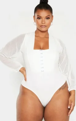 PrettyLittleThing Corsets*Plus Eyelet Detail Mesh Sleeve Bodysuit