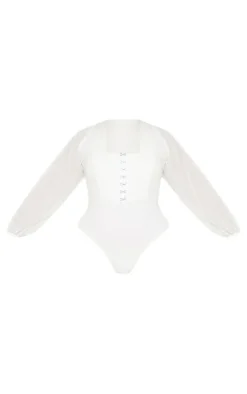 PrettyLittleThing Corsets*Plus Eyelet Detail Mesh Sleeve Bodysuit
