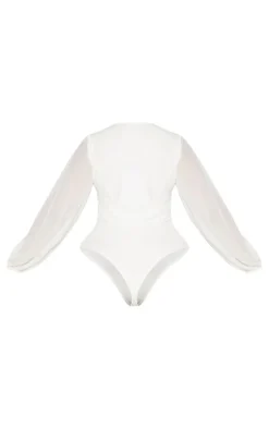 PrettyLittleThing Corsets*Plus Eyelet Detail Mesh Sleeve Bodysuit