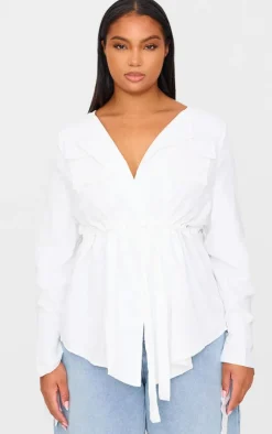 PrettyLittleThing Shirts*Plus Faux Suede Cargo Ruched Waist Shirt