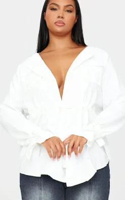 PrettyLittleThing Shirts*Plus Faux Suede Cargo Ruched Waist Shirt