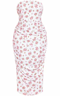 Plus Floral Print Strapless Corset Ruched Side Maxi Dress-PrettyLittleThing Outlet